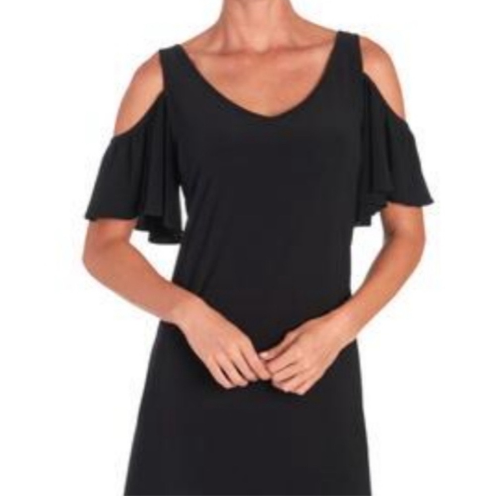 Umgee Size Small Black Ruffle Sleeve Cold Shoulder Knee Length Shift Dress Sz S